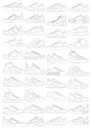 Outline Collection of Various Sneaker Designs Free Vector
