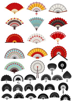 Collection of Decorative Hand Fans Vector Illustrations Free Vector