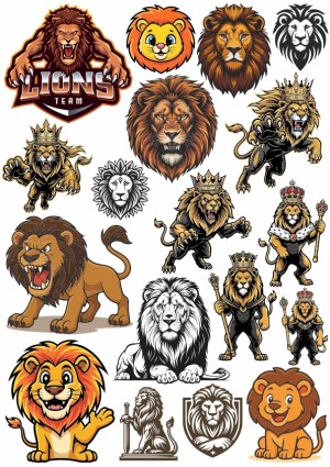 Collection of Lions and Lion Mascots Vector Illustrations Free Vector