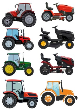 Collection of Various Tractor and Lawn Mower Vector Illustrations Free Vector