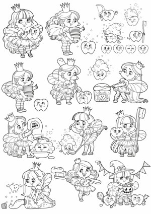 Tooth Fairy and Dental Care Activities Coloring Page Free Vector