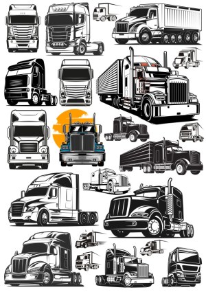 Collection of Detailed Vector Illustrations of Semi Trucks and Trailers Free Vector