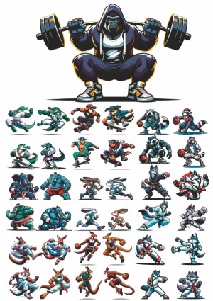 Cartoon Animal Characters in Sports and Martial Arts Poses Free Vector
