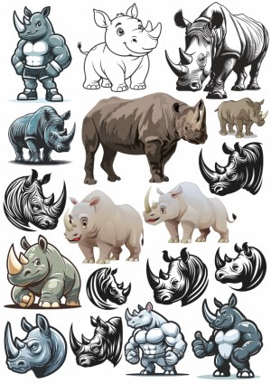 Collection of Rhinos in Various Artistic Styles Free Vector