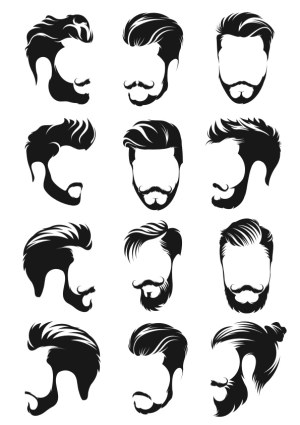 Set of Mens Hairstyle and Beard Silhouettes Free Vector