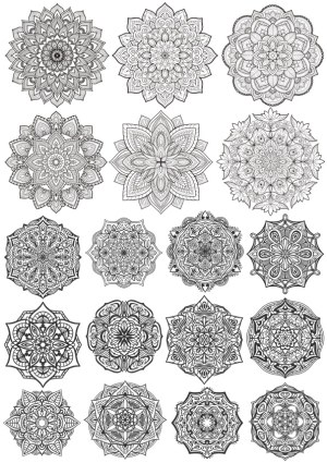 Collection of 20 Intricate Black and White Mandala Vector Designs Free Vector