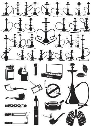Silhouettes of Smoking Devices and Related Icons Free Vector