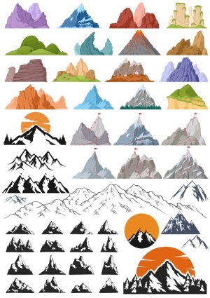 Collection of Various Mountain and Rock Vector Illustrations Free Vector