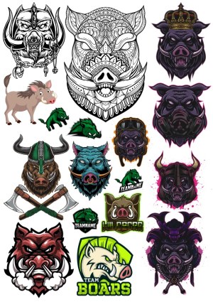 Wild Boar and Warthog Mascot and Emblem Vector Collection Free Vector