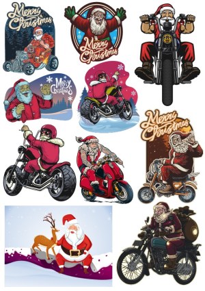 Santa Claus Motorcyclist Christmas Vector Set Free Vector