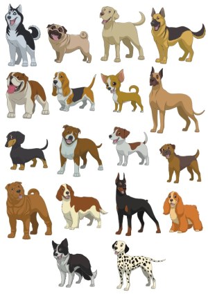 Cartoon Vector Collection of 20 Different Dog Breeds Free Vector
