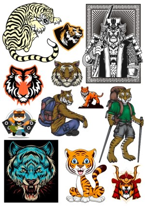 Collection of Tiger and Samurai Vector Illustrations Free Vector