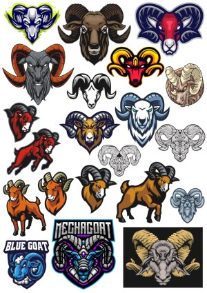 Collection of Stylized Ram and Goat Head Vector Illustrations Free Vector