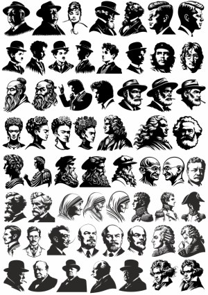 Black and White Vector Portraits of Historical and Famous Figures Free Vector