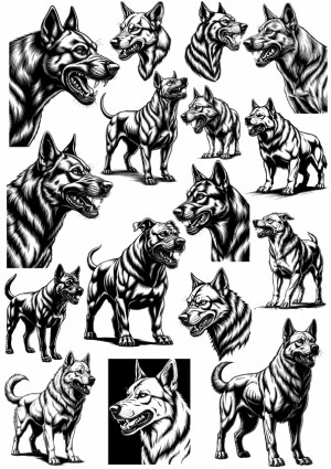 Aggressive Dog Breed Vector Illustrations Collection Free Vector