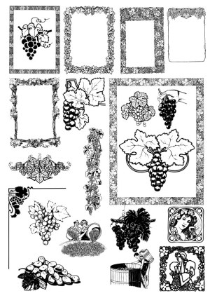 Vintage Grapes and Vineyard Decorative Frames and Illustrations Free Vector