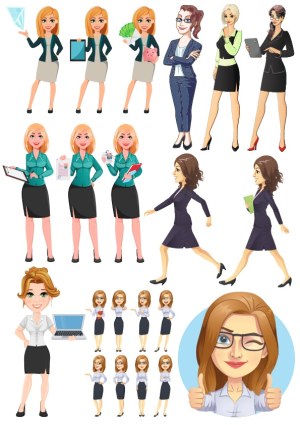 Business Women in Various Professional Poses and Activities Vector Set Free Vector