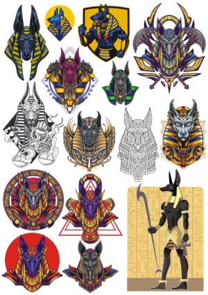 Collection of Stylized Anubis and Egyptian God Vector Illustrations Free Vector