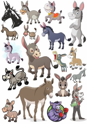 Collection of Donkey and Mule Cartoon Illustrations Free Vector
