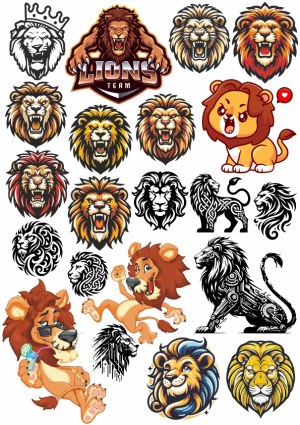 Collection of Lion Themed Vector Logos and Cartoon Illustrations Free Vector