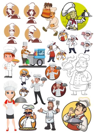 Collection of Cartoon Chef Characters and Cooking Scenes Free Vector
