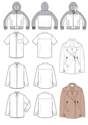 Technical Flat Sketches of Jackets and Shirts Free Vector