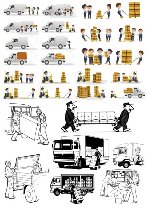 Delivery and Moving Service Workers Loading and Transporting Packages Free Vector
