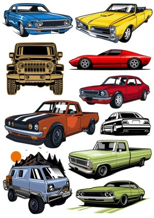 Collection of Classic and Offroad Cars Vector Illustrations Free Vector