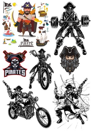 Set of Pirate Vector Illustrations and Mascots Free Vector