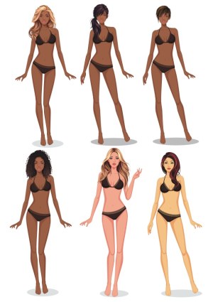 Vector Illustrations of Diverse Women in Black Bikinis Free Vector
