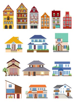 Vector Collection of Diverse Residential Houses and Buildings Free Vector