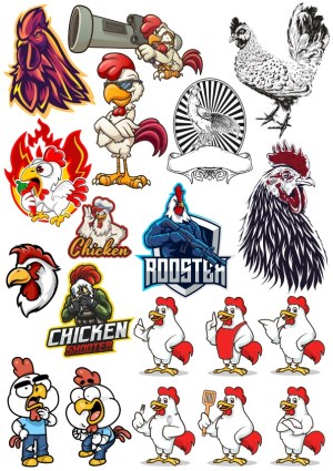 Assorted Chicken and Rooster Cartoon and Logo Vector Illustrations Free Vector