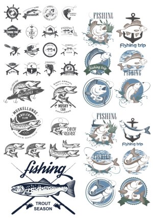 Fishing and Fish Species Vector Collection Free Vector