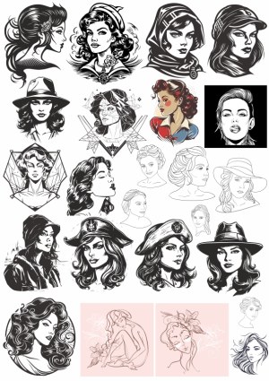 Collection of Vintage and Modern Female Portrait Vector Illustrations Free Vector