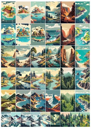 Collection of Vintage Style Landscape Vector Illustrations Free Vector