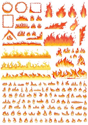 Vector Collection of Various Red and Yellow Fire Flames and Fire Borders Free Vector