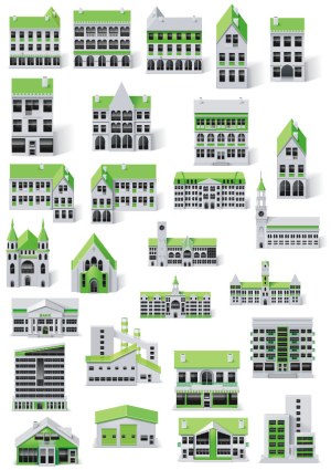 Set of 25 Green Roof Urban Building Vector Icons Free Vector