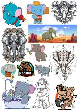 Elephant and Mammoth Vector Collection Free Vector