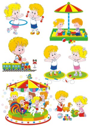 Cute Kids Playing with Toys and Games Vector Collection Free Vector