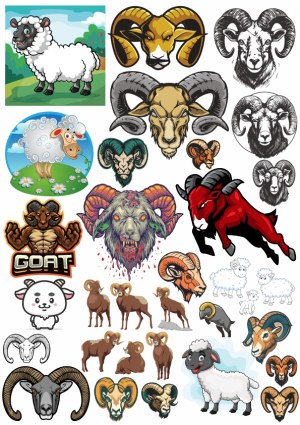Collection of Ram and Sheep Vector Illustrations Free Vector