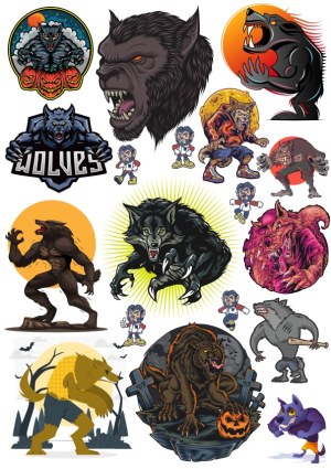 Collection of Werewolf and Wolf Creature Vector Illustrations Free Vector