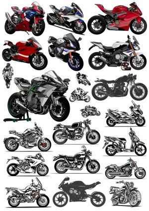 Collection of Detailed Motorcycle and Scooter Vector Illustrations Free Vector