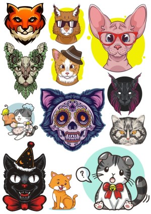 Collection of Stylized Cat and Fox Vector Illustrations Free Vector