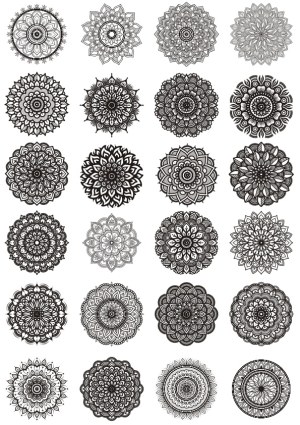 Set of 25 Intricate Black and White Mandala Designs Free Vector
