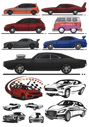 Collection of Various Stylized Car Vector Illustrations Free Vector