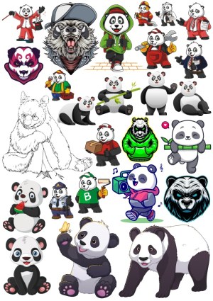 Collection of Cartoon and Realistic Panda Illustrations and Characters Free Vector