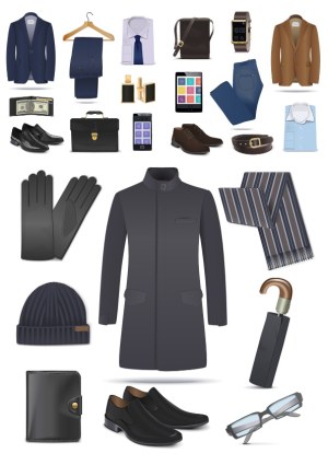 Men's Business and Casual Clothing and Accessories Vector Set Free Vector