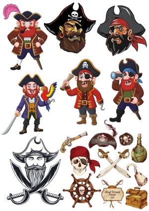 Hand Drawn Pirate Characters and Icons Vector Set Free Vector