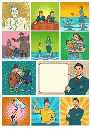Retro Pop Art Style Diverse Lifestyle and Work Scenes Free Vector