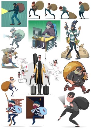 Collection of Cartoon Burglar and Thief Characters Free Vector